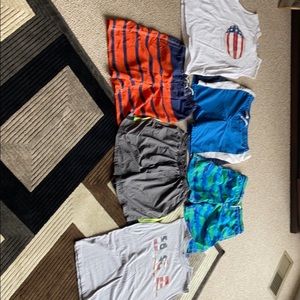 4 Boys swim suits and 2 cut of t shirts